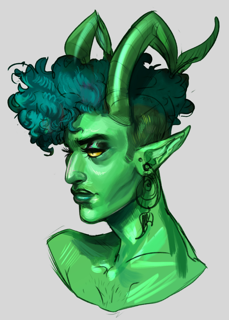 A partially colored bust portrait of Ivy.