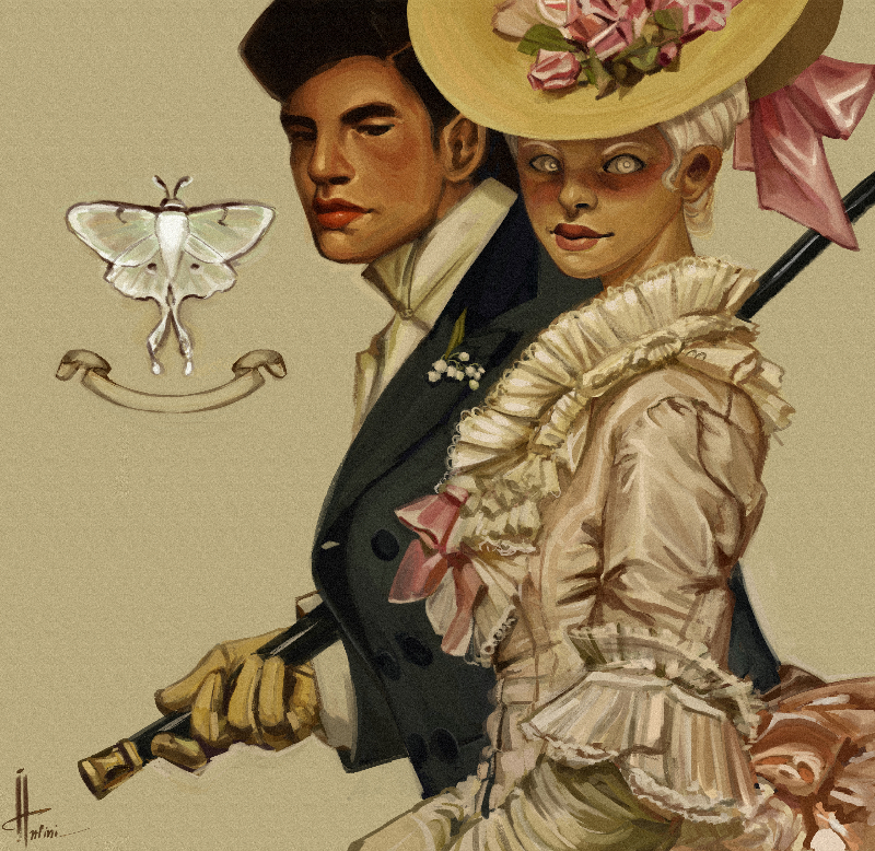 Study of a Leyendecker painting with two ocs, Leslie and Morgan.