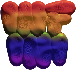3D render of rainbow blob text made of clay reading 'infini'